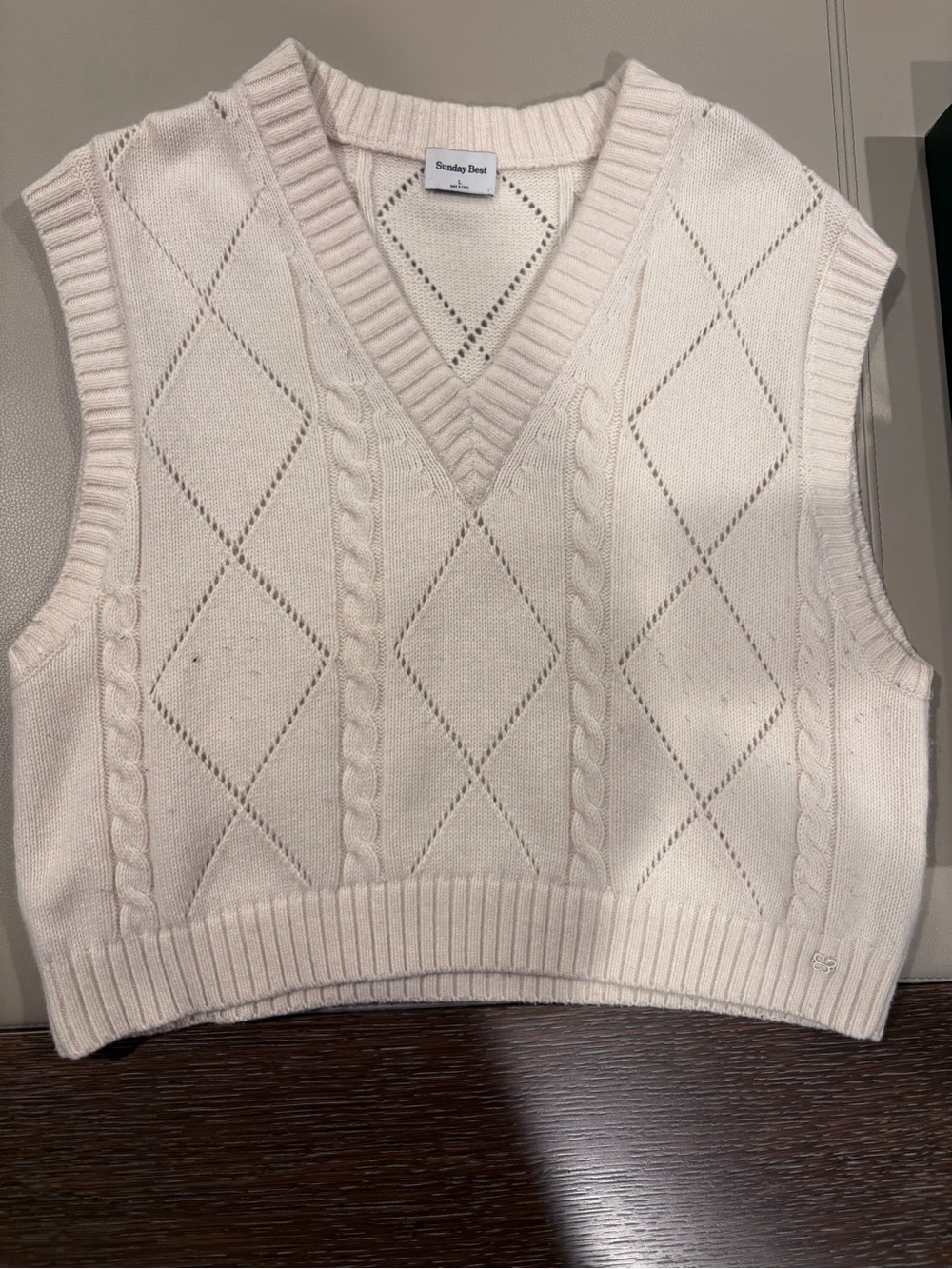 Aritzia- Sunday Best Ivory Cable-Knit V-Neck Sweater Vest